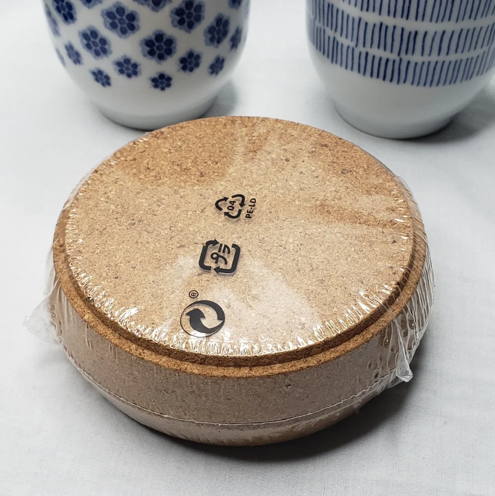 IKEA 365 New Cork Coasters + Blue Patterned Mugs Set